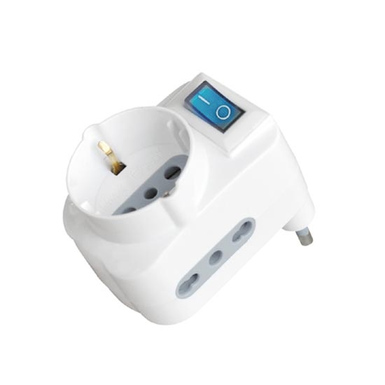V-TAC ADATTATORE A 3 VIE 10/16A CON INTERRUTTORE E PRESA ITALIANA 8831
