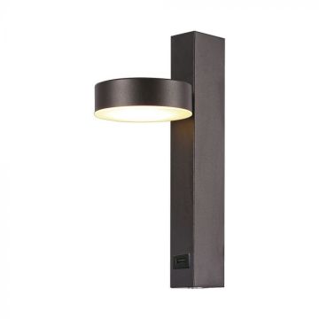 V-TAC Applique LED da parete 8W in metallo con porta USB design rotondo - fascio Luminoso regolabile 180° colore Nero 3000K - 23405