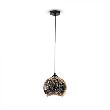V-TAC VT-7206 Lampadario portalampada 1mt vetro effetto 3D cromato a specchio 1xE27 Ф200mm - SKU 40121