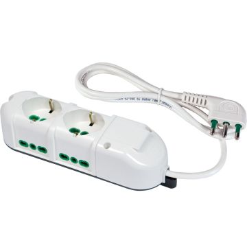 FANTON Multipresa TRIAX 2 prese bipasso schuko + 4 prese bipasso italiane laterali cavo 1,5 m. spina grande 42110
