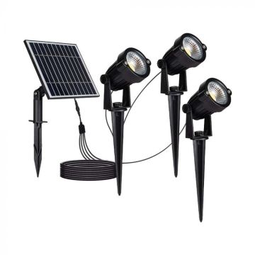 V-TAC VT-11031 Faretto led con picchetto lampada da giardino con pannello solare 3 pz x1.2W colore nero luce 3000k IP65 - 20489