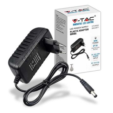 V-TAC VT-23032 Alimentatore switching stabilizzato 30W 12V 2.5A jack 2.1mm Plug&play in plastica - SKU 2671