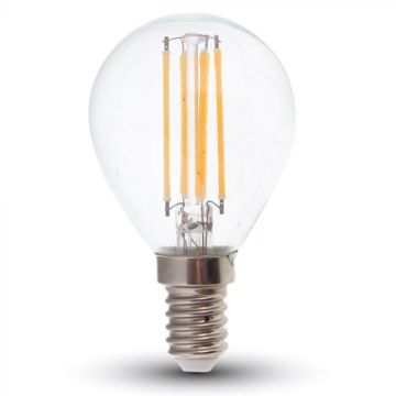 V-TAC VT-2486 Lampadina led 6W E14 2700k lampada filamento 130lm/w goccia P45 vetro trasparente sku 2854
