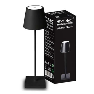 V-TAC VT-7703 Lampada da tavolo LED 3W bianco naturale 4000K con batteria 4000mA pulsante ON/OFF dimmerabile touch colore nero IP20 - SKU 2888
