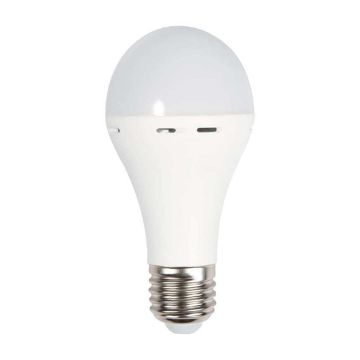 V-TAC VT-509 lampadina led E27 9W con batteria 3h forma A60 luce 4000k lampada emergenza utilizzabile come torcia sku 7010