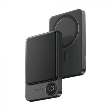 V-TAC power bank magsafe 10000Ah magnetico in alluminio display e ricarica wireless 20W ultrasottile colore gigio - 7849