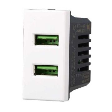 Presa Caricatore doppia USB Type-A compatibile Bticino Axolute 5Vdc 2.1A colore bianco Ettroit AB2402