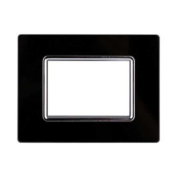 Ettroit placca compatibile Bticino Livinglight 3 moduli vetro colore nero - LN84302