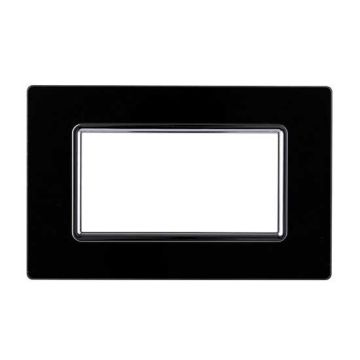 Ettroit placca compatibile Bticino Livinglight 4 moduli vetro colore nero - LN84402