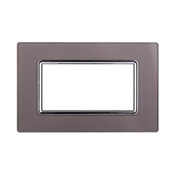 Ettroit placca compatibile Bticino Livinglight 4 moduli vetro colore argento - LN84406