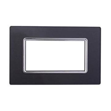 Ettroit placca compatibile Bticino Livinglight 4 moduli vetro colore grafite acciaio scuro - LN84410