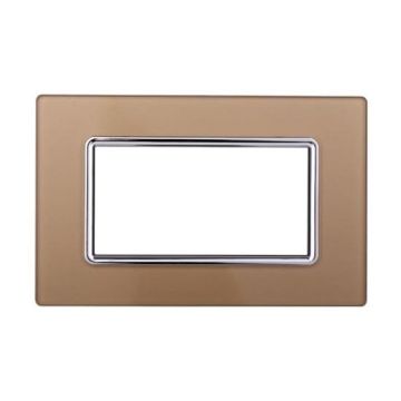 Ettroit placca compatibile Bticino Livinglight 4 moduli vetro colore oro - LN84411
