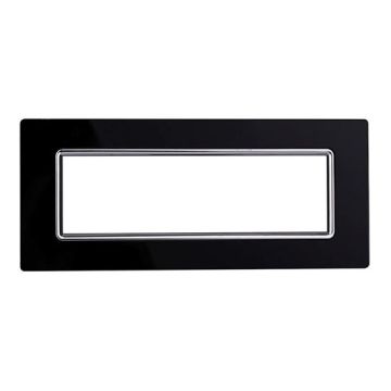 Ettroit placca compatibile Bticino Livinglight 7 moduli vetro colore nero - LN84702