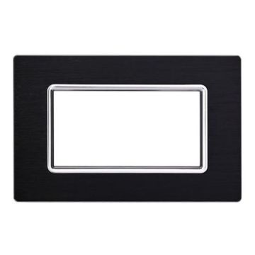 Ettroit Placca 3 posti compatibile Bticino Livinglight alluminio colore nero LN86302