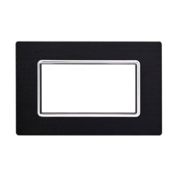 Ettroit Placca 4 posti compatibile Bticino Livinglight 4 moduli alluminio colore nero - LN86402