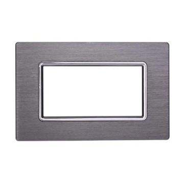 Ettroit placca compatibile Bticino Livinglight 4 moduli alluminio colore argento satinato - LN86406