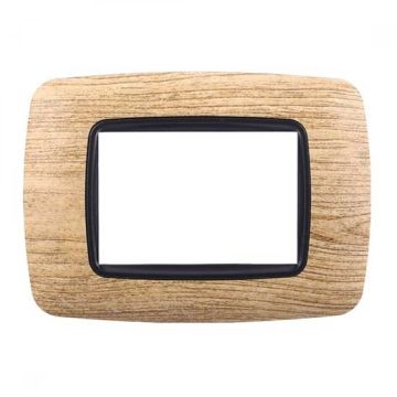 Ettroit placca compatibile Bticino Livinglight 3 moduli plastica bombata colore legno chiaro - LN88304