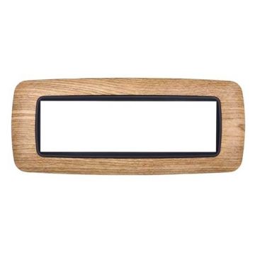 Ettroit placca compatibile Bticino Livinglight 7 moduli plastica bombata colore legno scuro - LN88705