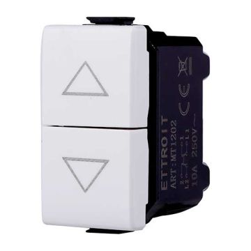 ETTROIT Pulsante doppio 1P+1P NO saliscendi tapparella compatibile Bticino Matix colore bianco MT1202