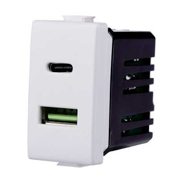 Presa Caricatore doppia USB 2IN1 Type-A + Type-C compatibile Bticino Matix 5Vdc 3.1A colore bianco MT3002