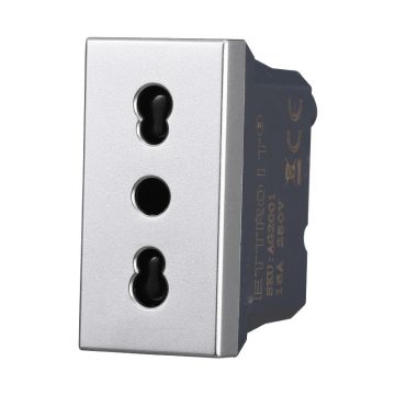 ETTROIT AG2001 Presa Bipasso Bivalente 2P+T 10/16A Colore Grigio Compatibile Con Bticino Axolute