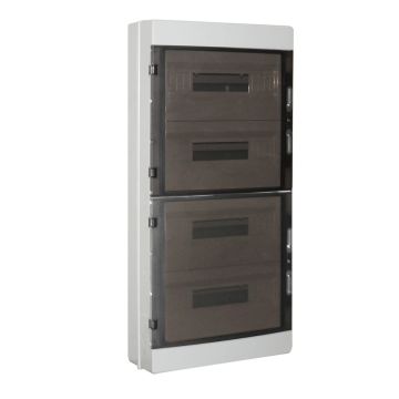 ETTROIT Centralino stagno da parete 72 moduli IP65 grigio RAL 7035 con portello trasparente fumè - DB120972
