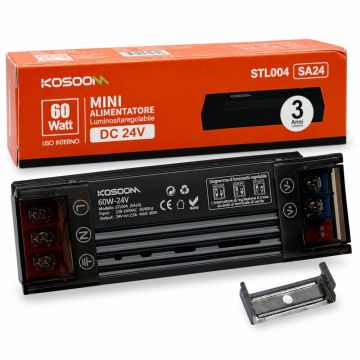 KOSOOM SA24 Alimentatore Switching Slim 24V 2,5A 60W Dimmerabile DIP Switch IP20 Nero