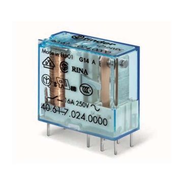 Mini Relè Finder Tipo 40.61 per circuito stampato 1 scambio a innesto 16A bobina 12V DC continua 406190120000