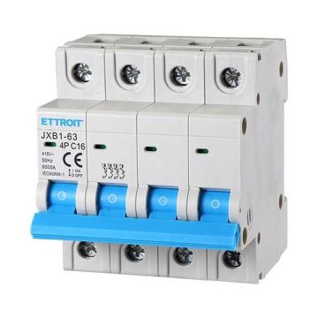 ETTROIT Interruttore magnetotermico 4P 16A C16 380V 6Ka 4 Moduli DIN JX141660