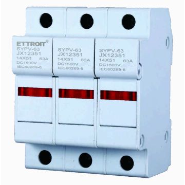 ETTROIT Portafusibile Modulare DC Fotovoltaico 3P 3M D14X51mm 63A DC 1000V IP20 IEC60269-6 JX12351 