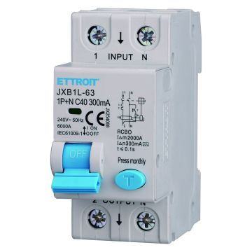 Interruttore magnetotermico differenziale ETTROIT JX254068 RCBO 1P+N C40 40A 300mA Classe A 6kA