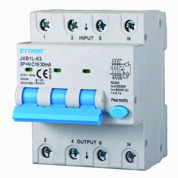 Interruttore Magnetotermico Differenziale 3P+N 16A 30mA 380V-6KA CLASSE A - ETTROIT JX261664