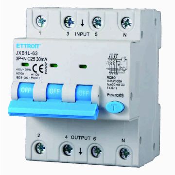 ETTROIT JX262564 Magnetotermico Differenziale 3P+N 25A 30mA 380V-6KA CLASSE A