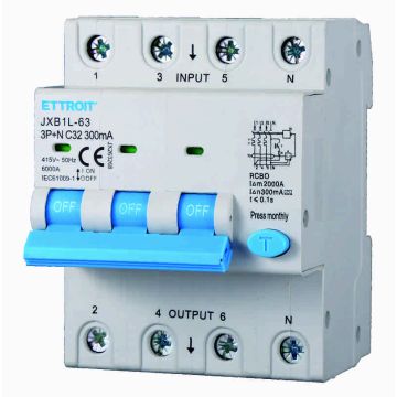 ETTROIT JX263268 Magnetotermico Differenziale 3P+N 32A 300mA 380V-6KA CLASSE A