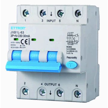 ETTROIT JX265064 Magnetotermico Differenziale 3P+N 50A 30mA 380V-6KA CLASSE A