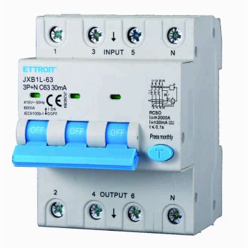 ETTROIT JX266364 Magnetotermico Differenziale 3P+N 63A 30mA 380V-6KA CLASSE A