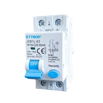 Interruttore differenziale 1P+N 25A 6kA 30mA 220V occupa 2 moduli DIN Ettroit JX272561