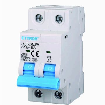 Interruttore Magnetotermico Fotovoltaico 2P DC 500V 16A 6kA Occupa 2 Moduli DIN Ettroit JX6216