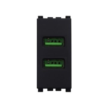 ETTROIT Presa USB Caricatore USB 5V 2,1A 2 Porte USB-A Colore Nero Compatibile Con Vimar Arke