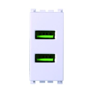 ETTROIT Presa USB Caricatore USB 5V 2,1A 2 Porte USB-A Colore Bianco Compatibile Con Vimar Arke VA2402B