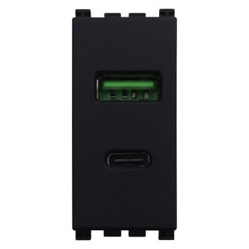 ETTROIT Presa USB 2 Porte 3,1A USB-A + USB Type C Colore NERO Compatibile Con Vimar Arkè - VA3002