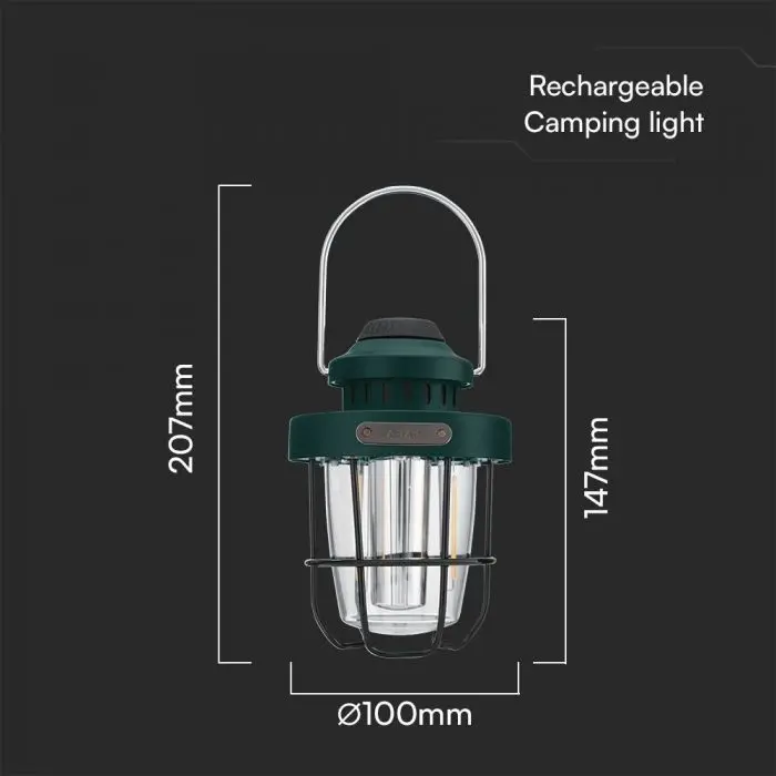 2 Lampade Campeggio LED Retrò Ricaricabili Con Gancio: 3 Modalità Luce E Dimmer, Batteria 2800mAh, Impermeabili IPX4, Per Esterni, Giardino E Pesca Notturna - 3