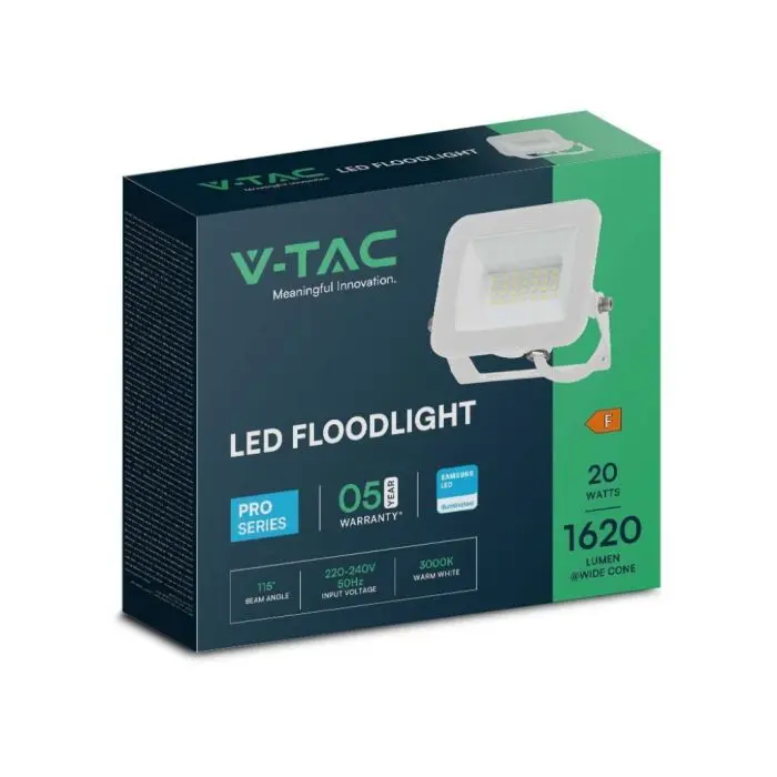 V-TAC PRO VT-44020 Phare LED 20W Projecteur Puce Samsung corps
