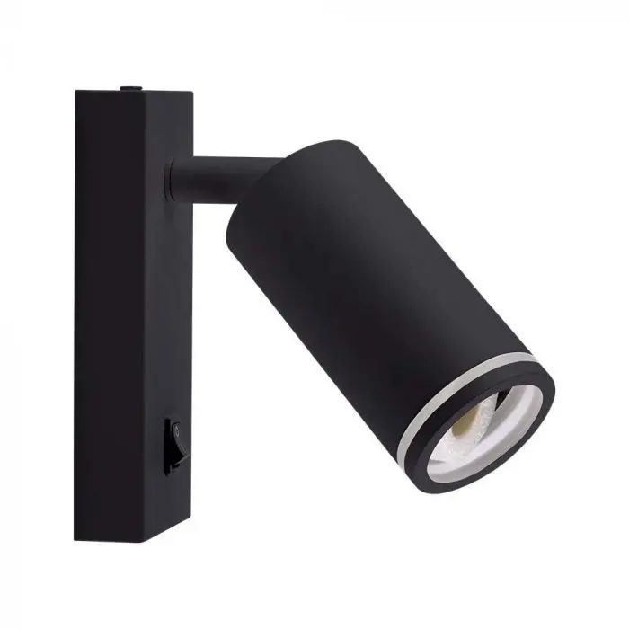 V-TAC VT-429 Douille LED GU10 Applique murale noire orientable avec  interrupteur type lampe hôtel - sku 10294