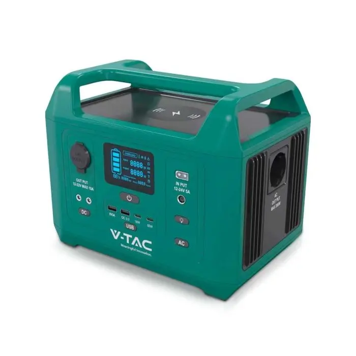 Centrale électrique portable V-TAC 300W générateur de courant de stockage  de batterie puissance maximale 500W prises EU - Rechargeable via 220V /  panneau solaire sku 11625