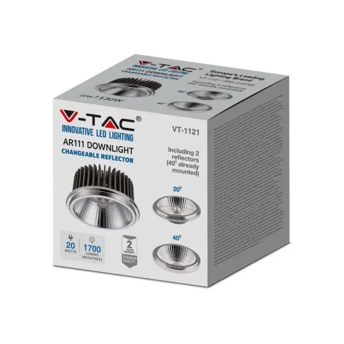 V-Tac VT-1121 LED Strahler AR111 Birne 20W GX53 12V warmweißes Licht 3000K  COB Reflektor