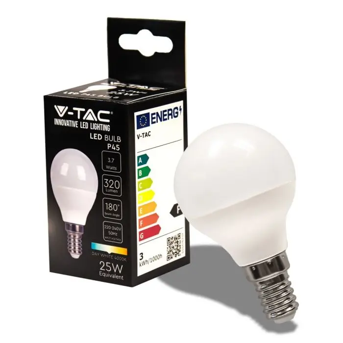 V-TAC VT-1819 Ampoule LED SMD 3.7W E14 180° mini globe P45 blanc neutre  4000K - SKU 214174