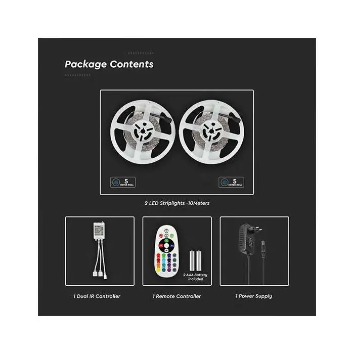 V-TAC Kit Striscia LED 24V COB 5M Monocolore Bianco Caldo 3000K 1000LM