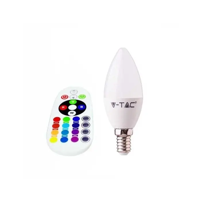 V-TAC SMART VT-2214 ampoule LED 3.5W E14 forme bougie RGB+W blanc chaud  3000K avec télécommande RF - sku 2769