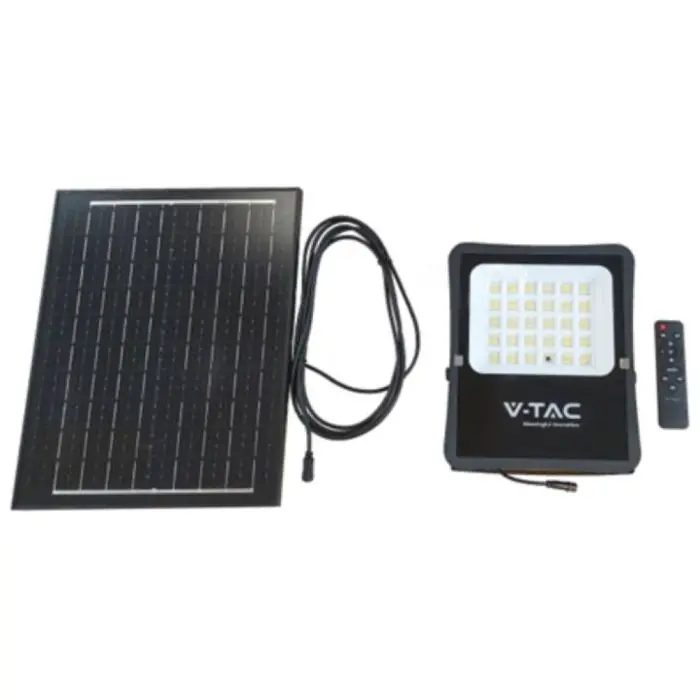 V-TAC VT-55100 Faro LED 1200lm alimentato a pannello solare 12W  fotovoltaico batteria con Telecomando luce bianco naturale 4000k sku 6967